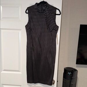 Calvin Klein Black and White Checked Midi Sheath Dress